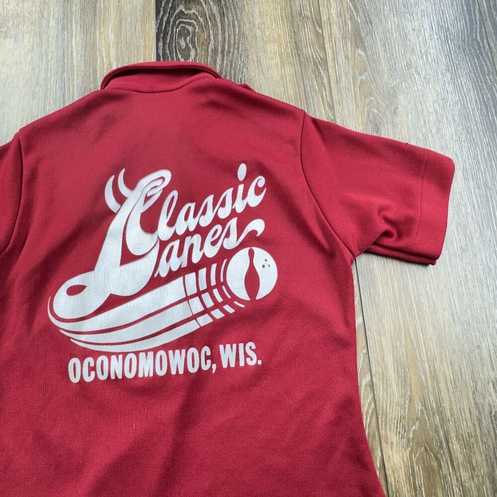 Vintage 50s 60s Chainstitched Bowling Shirt Womens 34 Red Lanes Karen Wisconsin